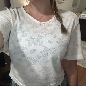 White Floral Baby Tee with a bow